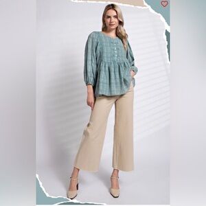 Easel Seafoam Button-Up Blouse